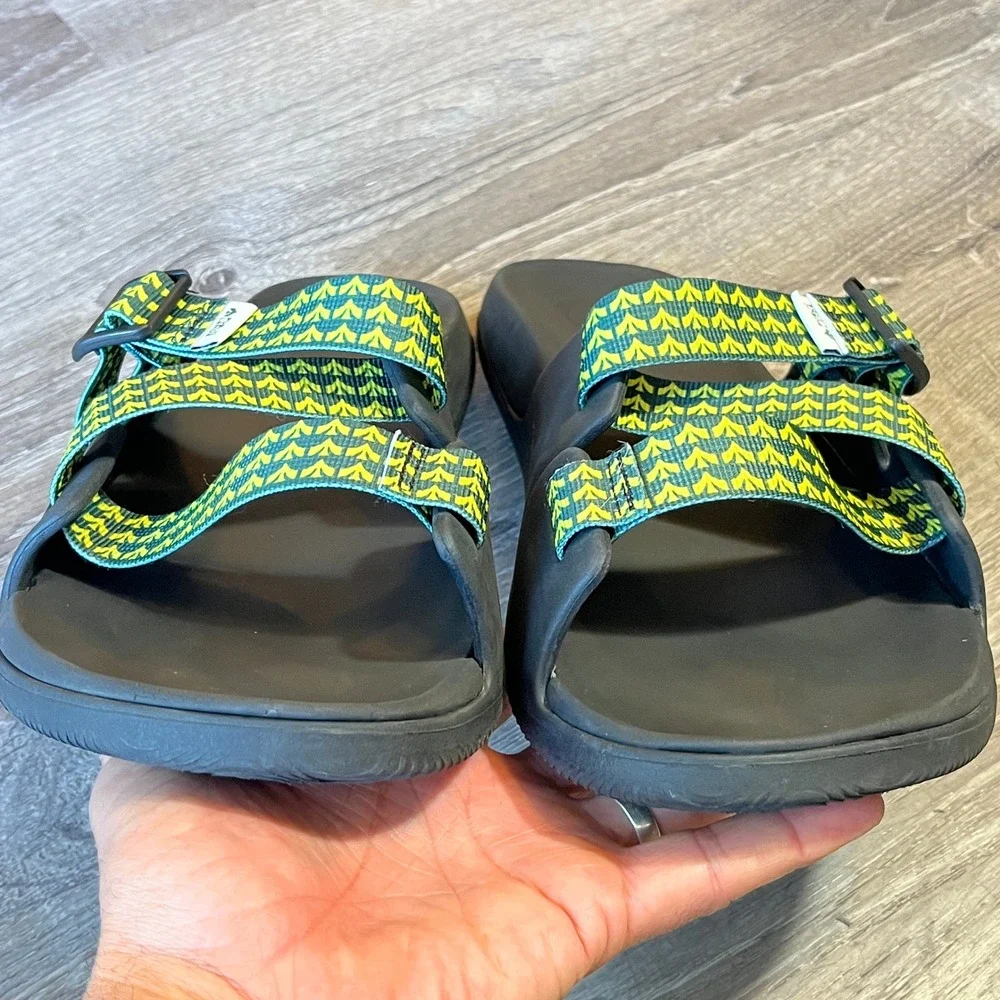 Chaco Chillos Slide Sandals Mens 14 Public Lands Green Yellow Geometric Pattern